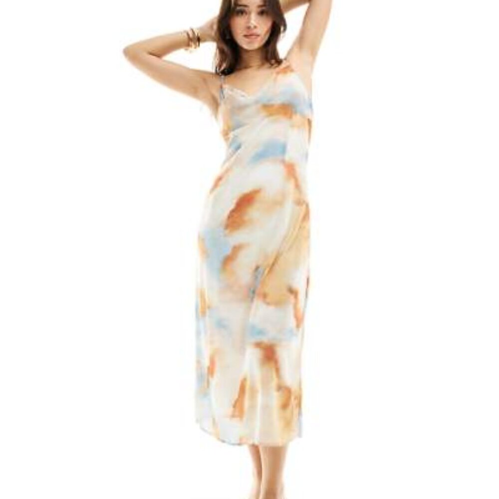 Vila cowl neck cami maxi dress (10) in abstract dream print cream peach blue